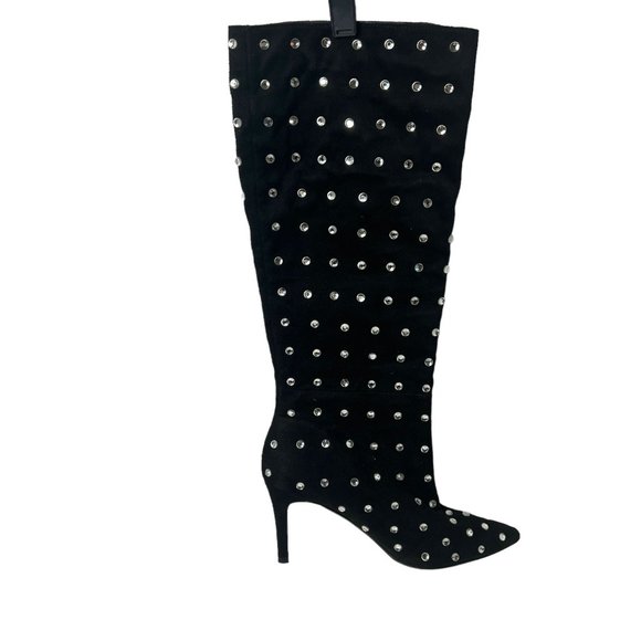 Betsey Johnson Alina Womens Faux Suede Pointed Toe‎ Knee-High Bedazzled Boots 6 - Picture 3 of 11